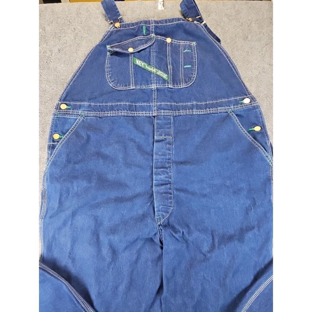 Vtg Key Imperial Mens 46x32 Carpenter Denim Bib Overalls USA Work Farm 1514